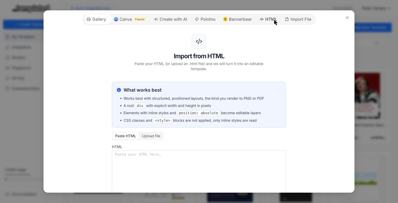 HTML import